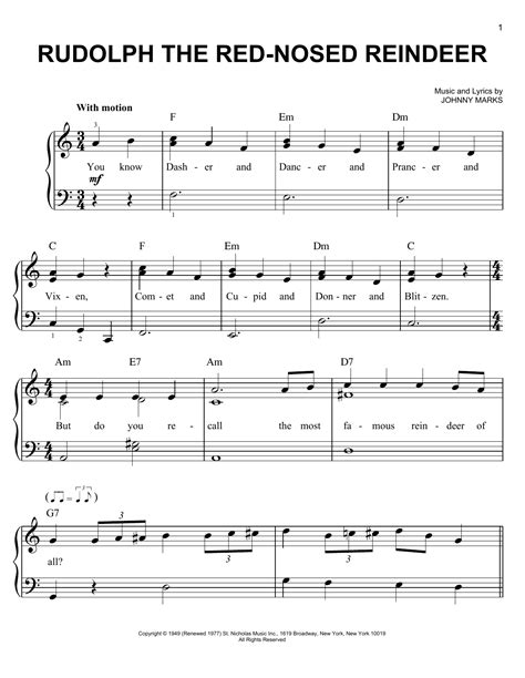 Free Printable Rudolph The Red Nosed Reindeer Sheet Music Free